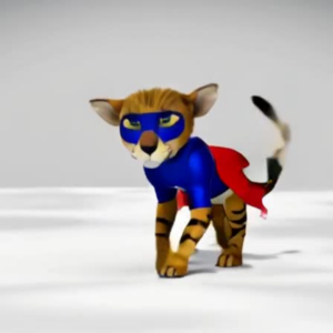 Superhero Cheetah in a Blue Mask and Red Costume in Gray Background